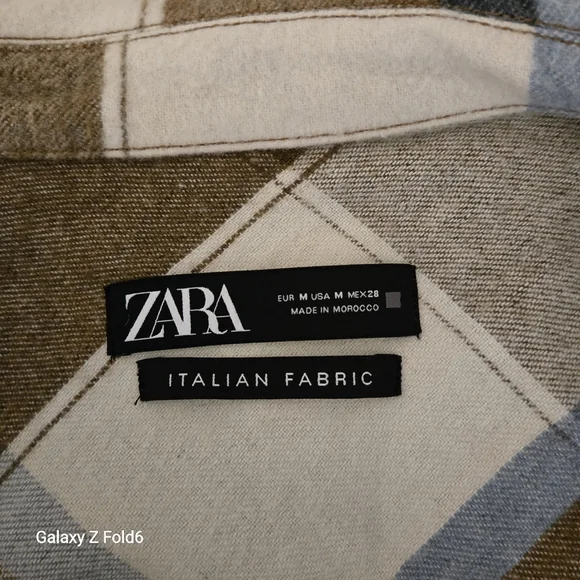 Zara Italian Fabric Wool Blend‎ Plaid Shacket Brown Blue — Men’s Medium Layering - Picture 3 of 8